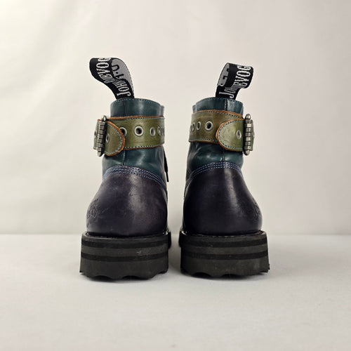 John Fluevog Piquet Boots Carlton MK1 Colorblock Buckle Sz 10
