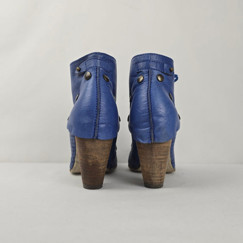 Chocolate Blue Leather Lace-Up Ankle Boots Size 8