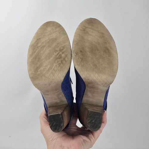Chocolate Blue Leather Lace-Up Ankle Boots Size 8