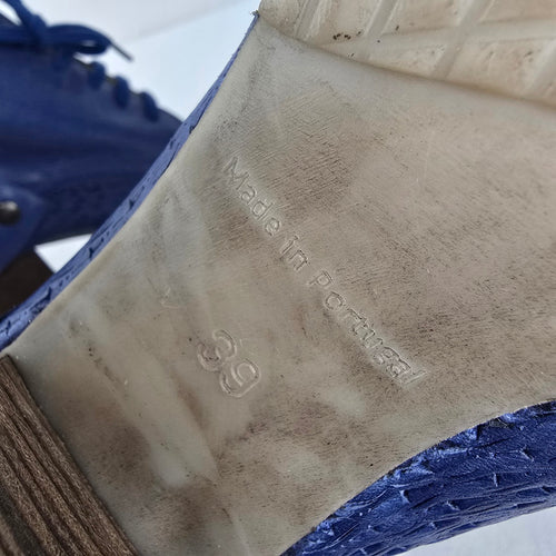 Chocolate Blue Leather Lace-Up Ankle Boots Size 8