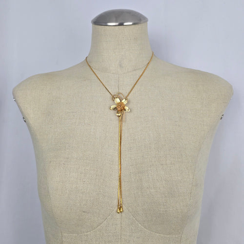 Vintage Gold Tone Floral Lariat Necklace