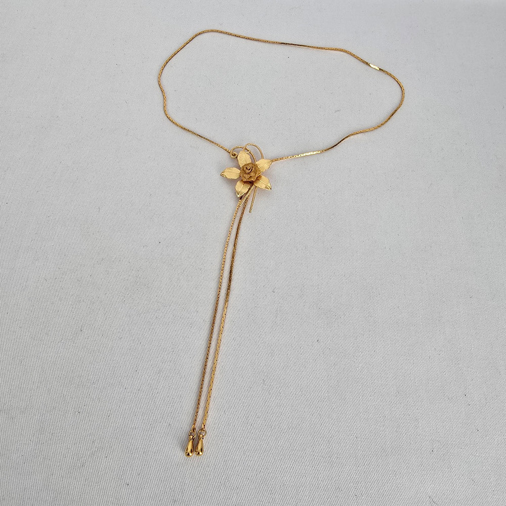 Vintage Gold Tone Floral Lariat Necklace