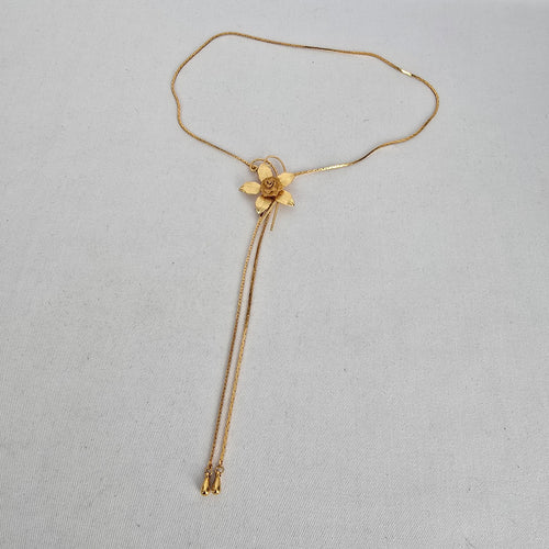 Vintage Gold Tone Floral Lariat Necklace
