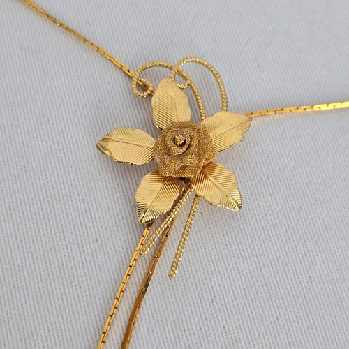 Vintage Gold Tone Floral Lariat Necklace