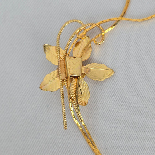 Vintage Gold Tone Floral Lariat Necklace