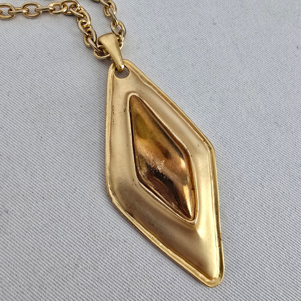 Vintage Gold Tone Geometric Pendant Necklace