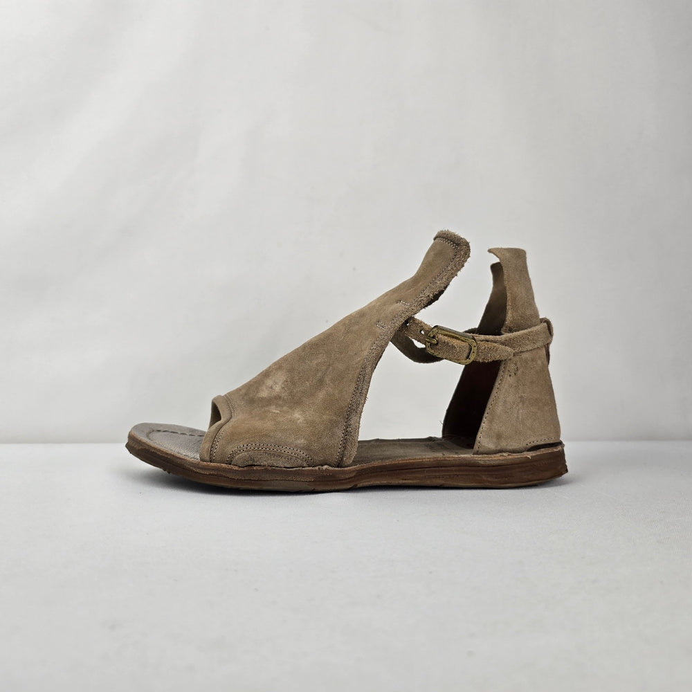 AS98 Distressed Taupe Suede Asymmetric Gladiator Sandals Ankle Strap Size 8.5