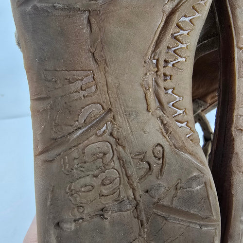 AS98 Distressed Taupe Suede Asymmetric Gladiator Sandals Ankle Strap Size 8.5
