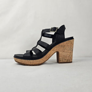 Timberland Black Leather Cork Platform Heeled Sandals Size 9.5