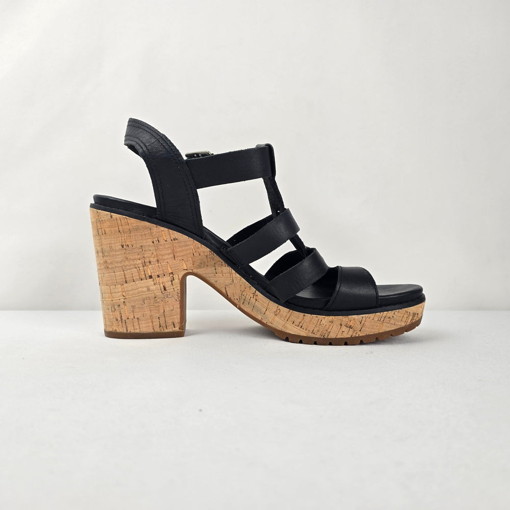 Timberland Black Leather Cork Platform Heeled Sandals Size 9.5