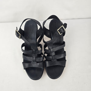 Timberland Black Leather Cork Platform Heeled Sandals Size 9.5
