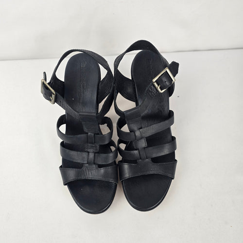 Timberland Black Leather Cork Platform Heeled Sandals Size 9.5