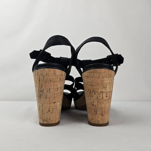 Timberland Black Leather Cork Platform Heeled Sandals Size 9.5