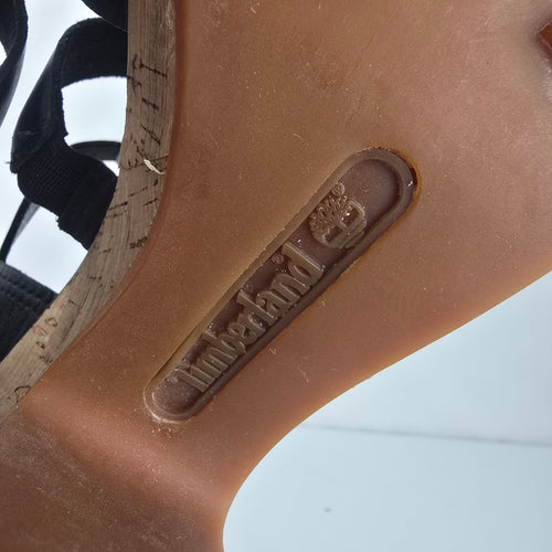 Timberland Black Leather Cork Platform Heeled Sandals Size 9.5