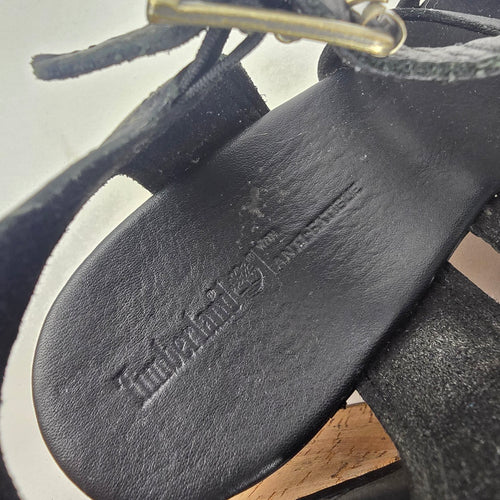 Timberland Black Leather Cork Platform Heeled Sandals Size 9.5
