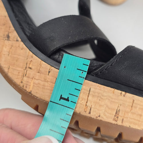Timberland Black Leather Cork Platform Heeled Sandals Size 9.5