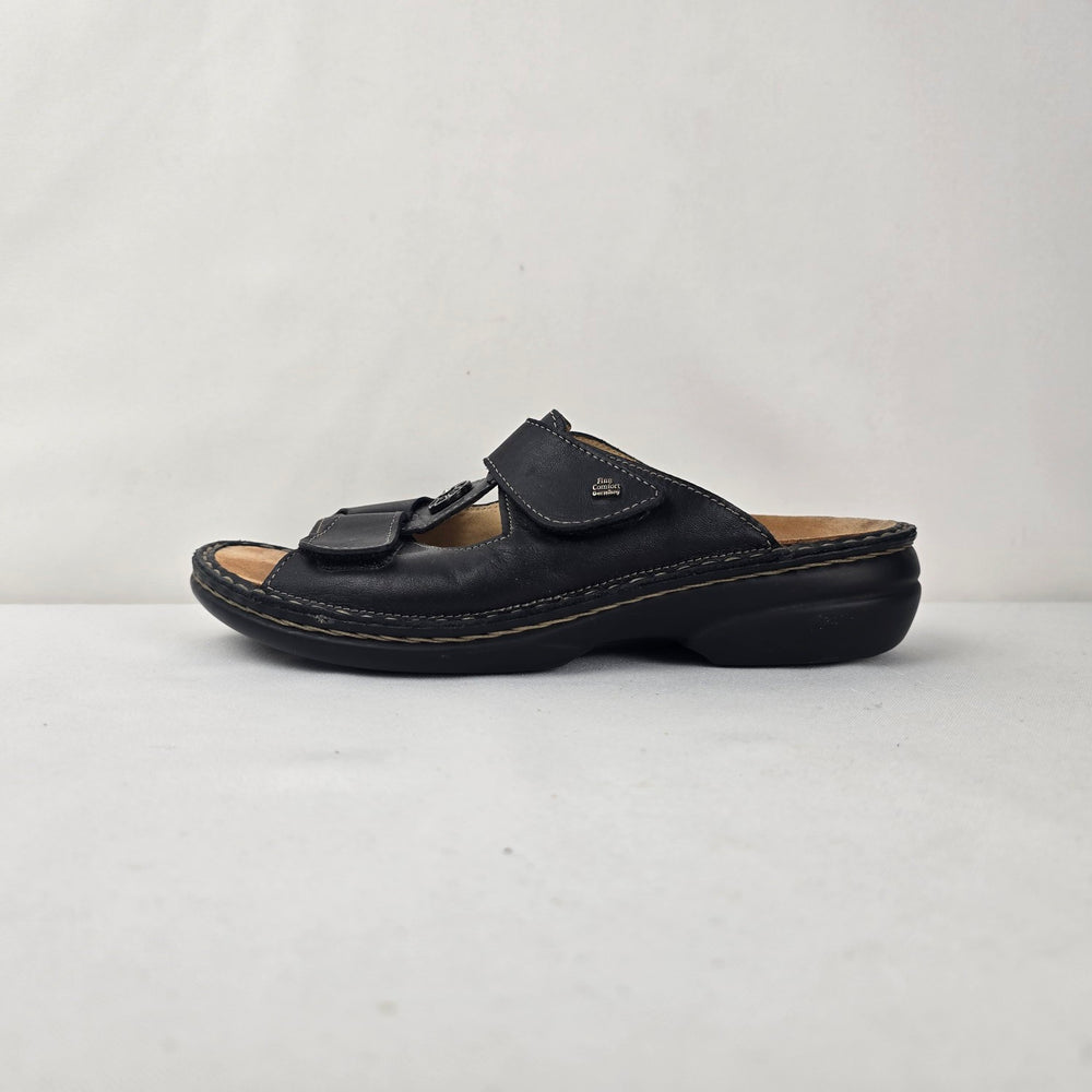 Finn Comfort Black Leather Comfort Sandals Size 6.5