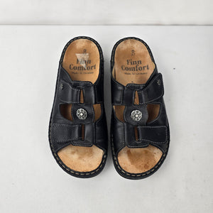 Finn Comfort Black Leather Comfort Sandals Size 6.5