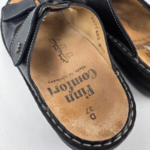 Finn Comfort Black Leather Comfort Sandals Size 6.5