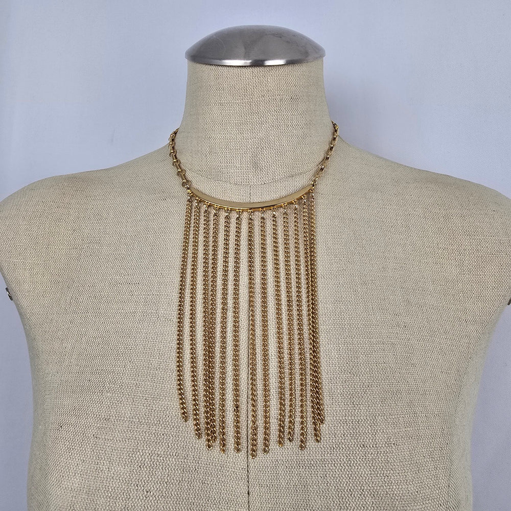 Vintage Gold Tone Fringe Tassel Statement Necklace