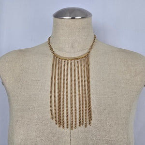 Vintage Gold Tone Fringe Tassel Statement Necklace
