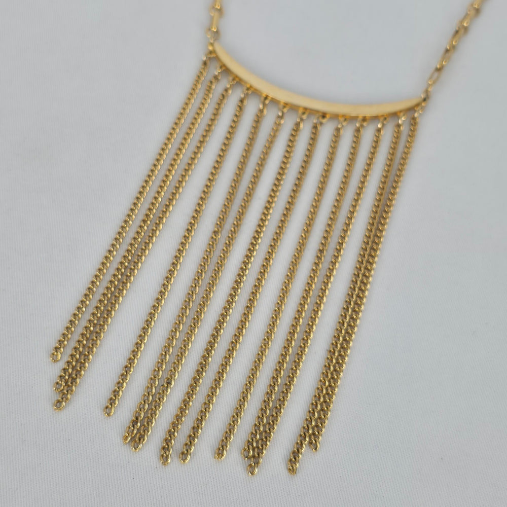 Vintage Gold Tone Fringe Tassel Statement Necklace