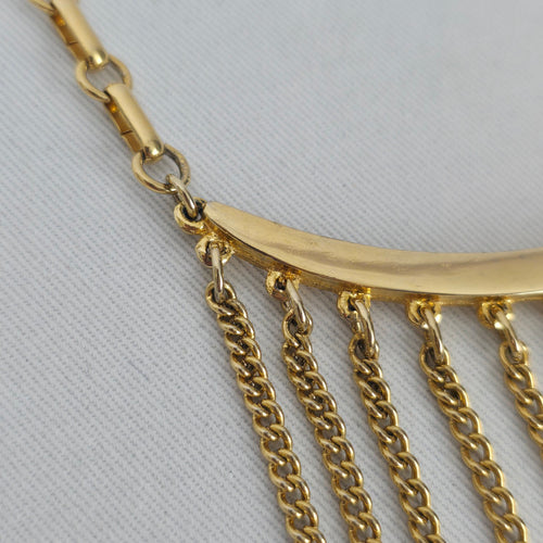 Vintage Gold Tone Fringe Tassel Statement Necklace