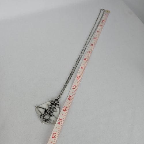 Vintage Celebrity Brushed Pewter Geometric Pendant Necklace