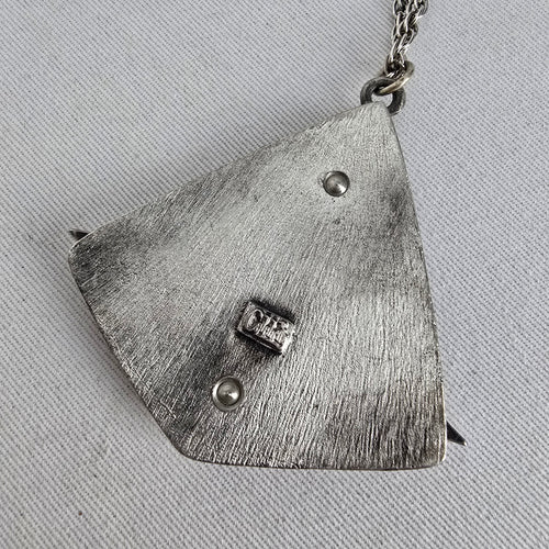 Vintage Celebrity Brushed Pewter Geometric Pendant Necklace