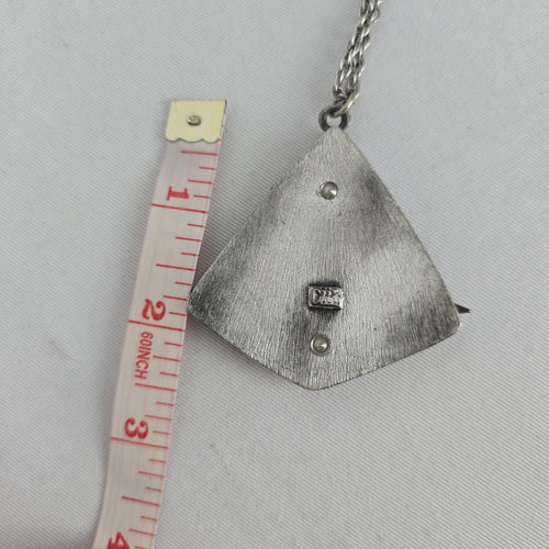 Vintage Celebrity Brushed Pewter Geometric Pendant Necklace