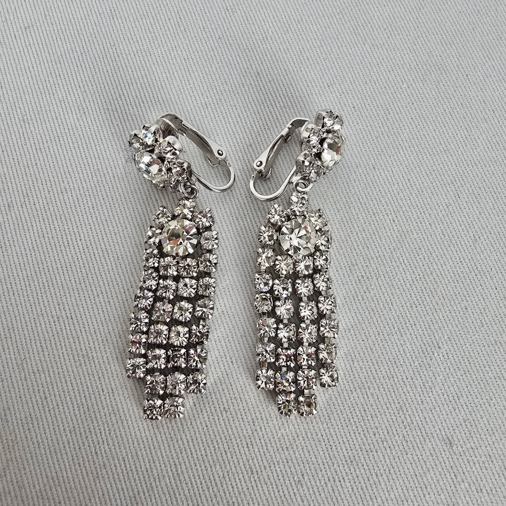 Vintage Sherman Rhinestone Chandelier Clip On Earrings