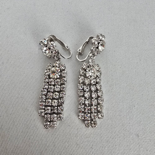 Vintage Sherman Rhinestone Chandelier Clip On Earrings