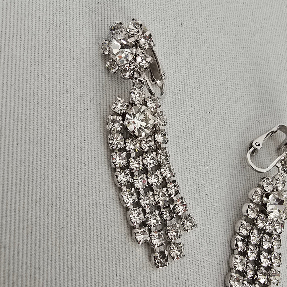 Vintage Sherman Rhinestone Chandelier Clip On Earrings