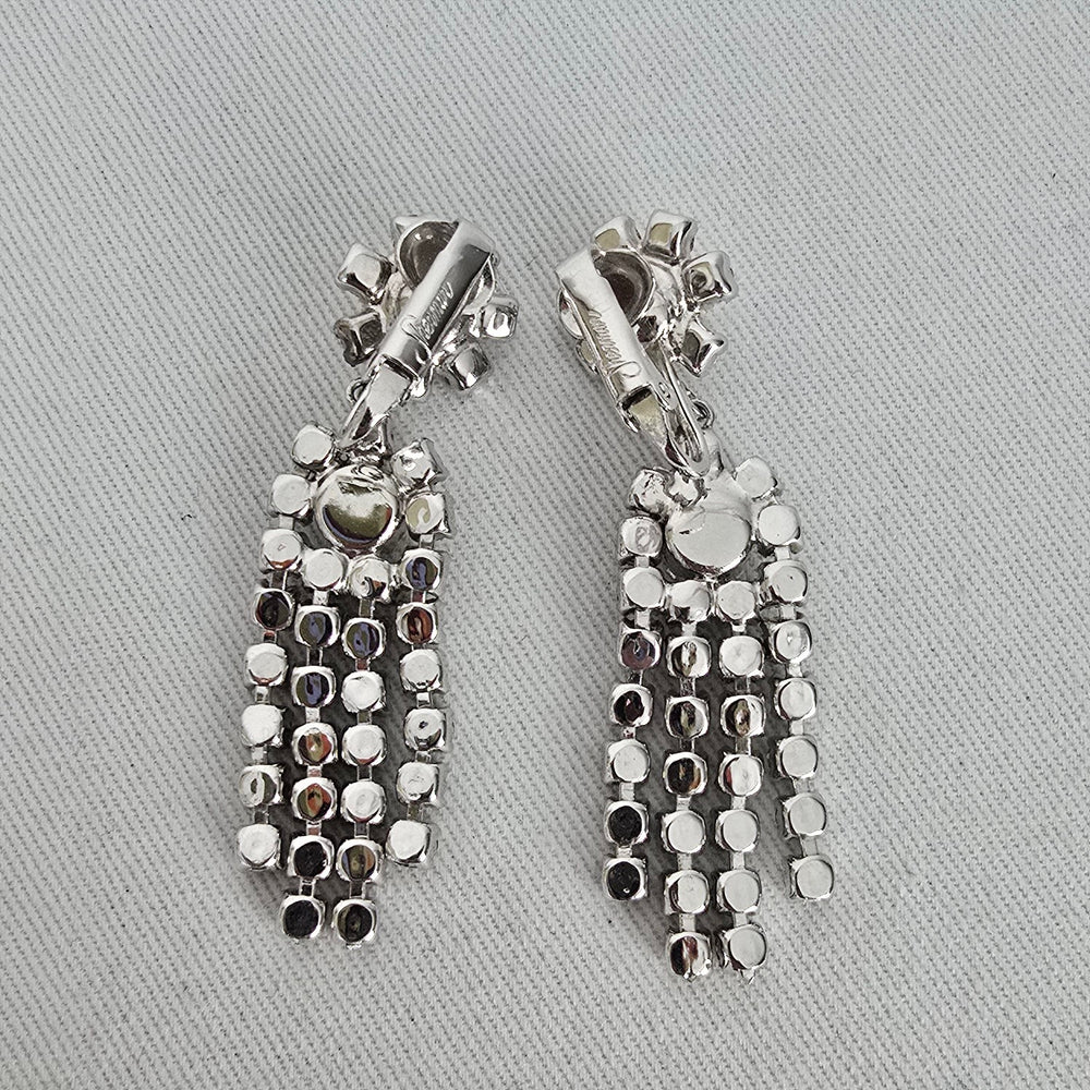 Vintage Sherman Rhinestone Chandelier Clip On Earrings