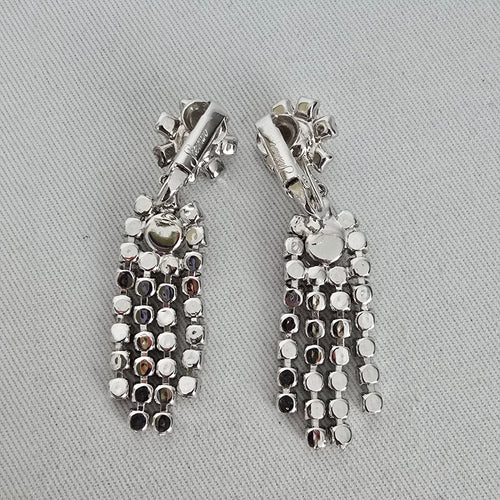 Vintage Sherman Rhinestone Chandelier Clip On Earrings