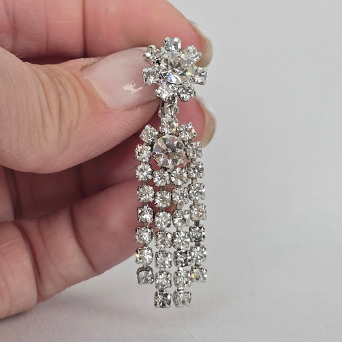Vintage Sherman Rhinestone Chandelier Clip On Earrings
