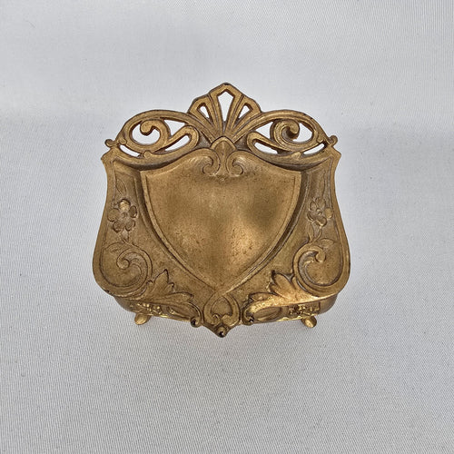 Vintage Art Nouveau Style Gold Tone Trinket Box with Green Satin Lining