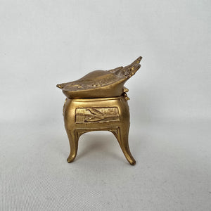 Vintage Art Nouveau Style Gold Tone Trinket Box with Green Satin Lining