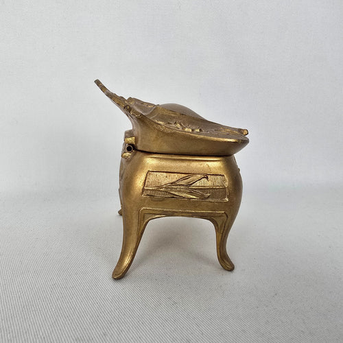 Vintage Art Nouveau Style Gold Tone Trinket Box with Green Satin Lining