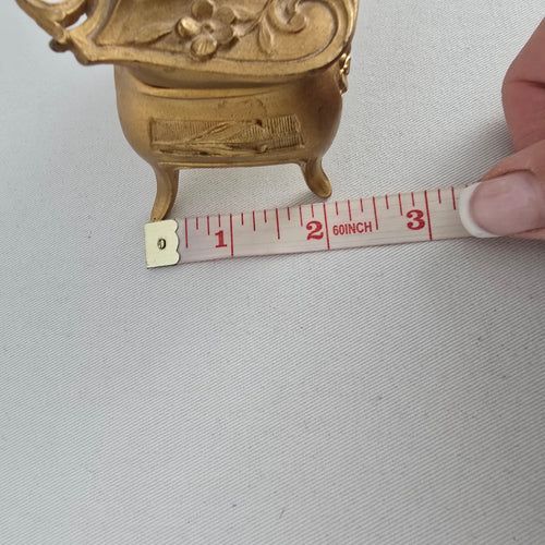 Vintage Art Nouveau Style Gold Tone Trinket Box with Green Satin Lining