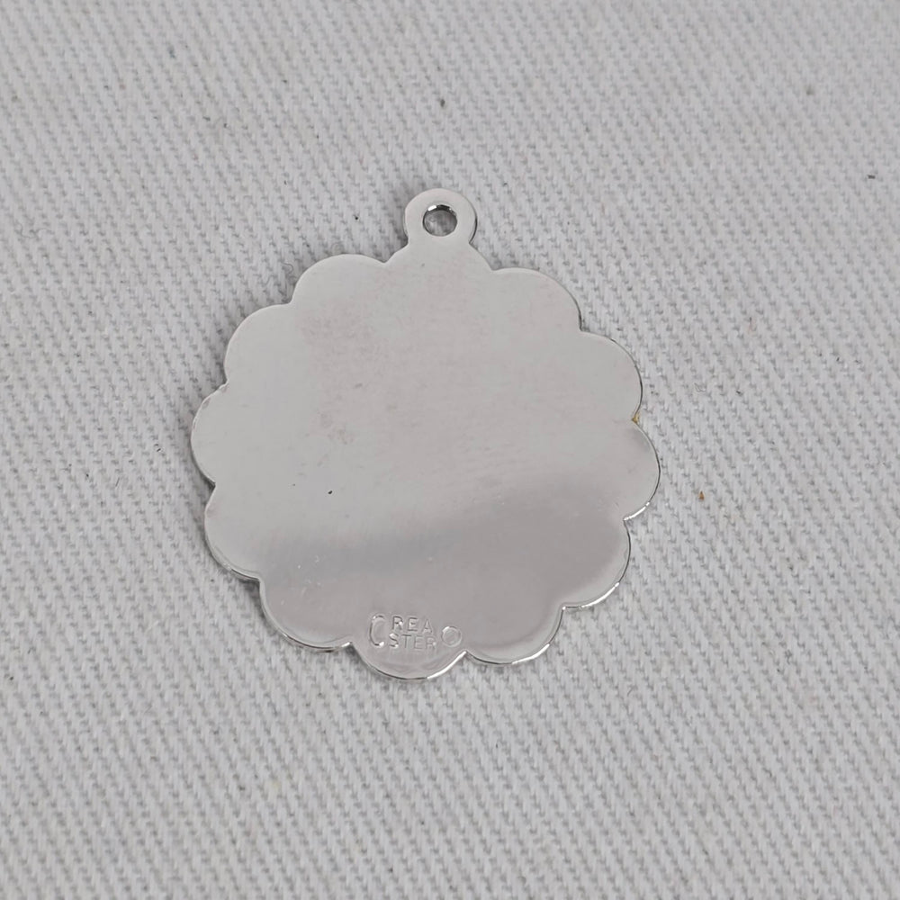 Vintage Reno Nevada Sterling Silver Floral Scalloped Pendant Bracelet Charm