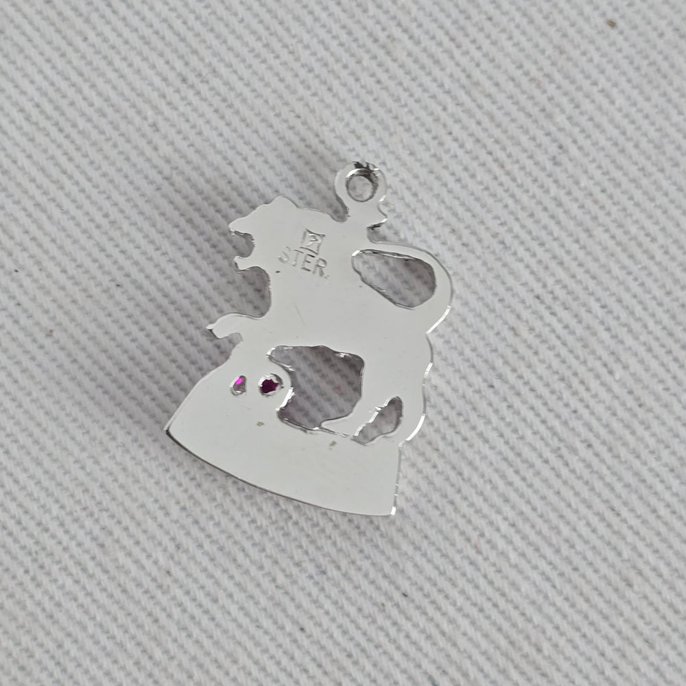 Vintage Sterling Silver Leo Zodiac Lion Bracelet Charm with Pink Stone