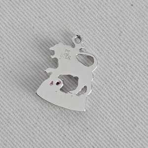 Vintage Sterling Silver Leo Zodiac Lion Bracelet Charm with Pink Stone