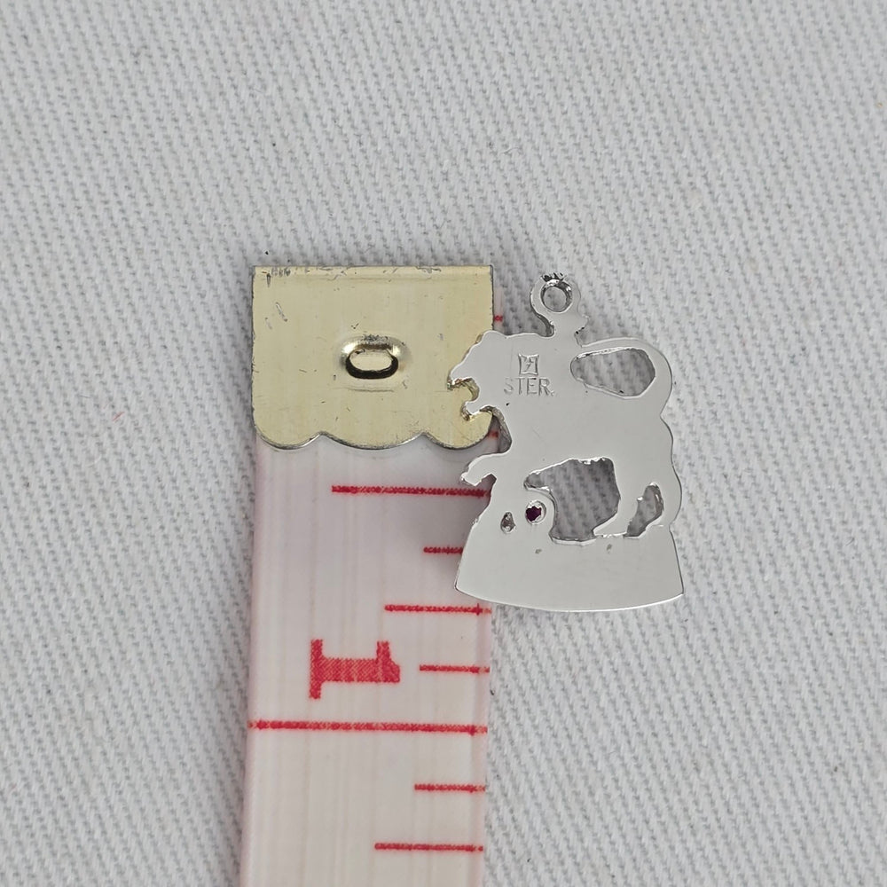 Vintage Sterling Silver Leo Zodiac Lion Bracelet Charm with Pink Stone