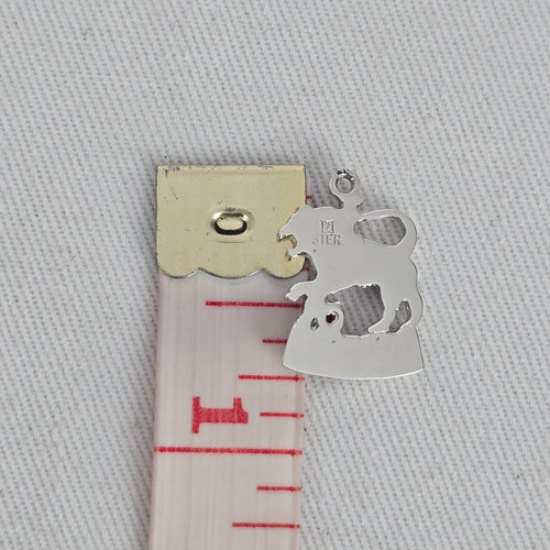 Vintage Sterling Silver Leo Zodiac Lion Bracelet Charm with Pink Stone