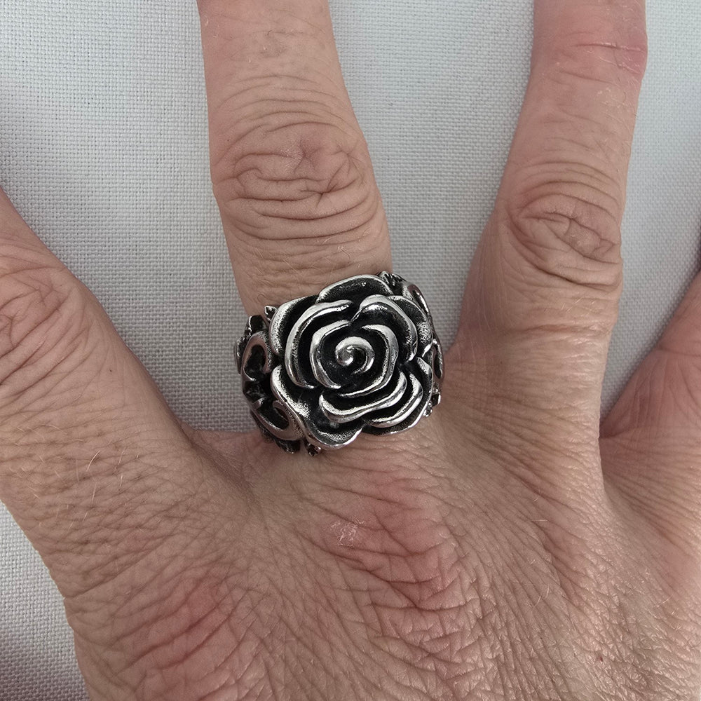 Spikes Stainless Steel Rose Ring Size 9