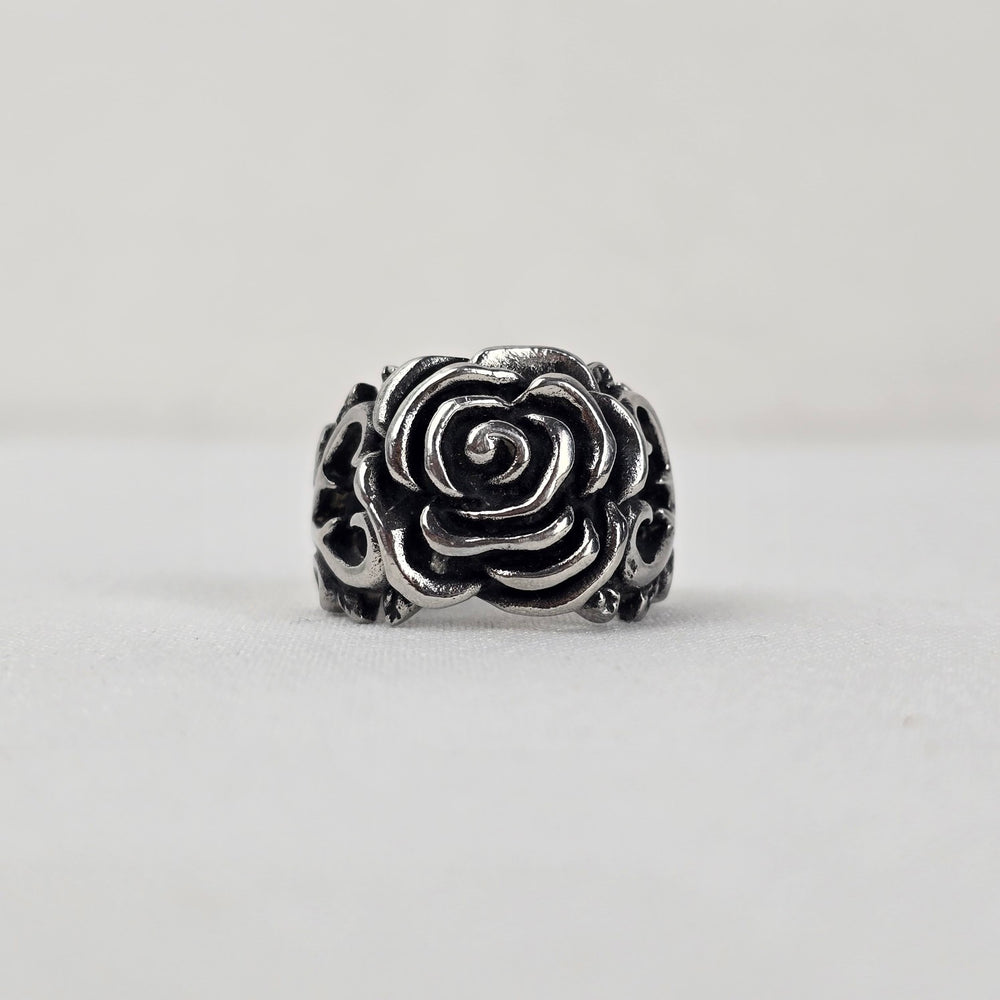Spikes Stainless Steel Rose Ring Size 9
