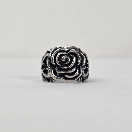 Spikes Stainless Steel Rose Ring Size 9