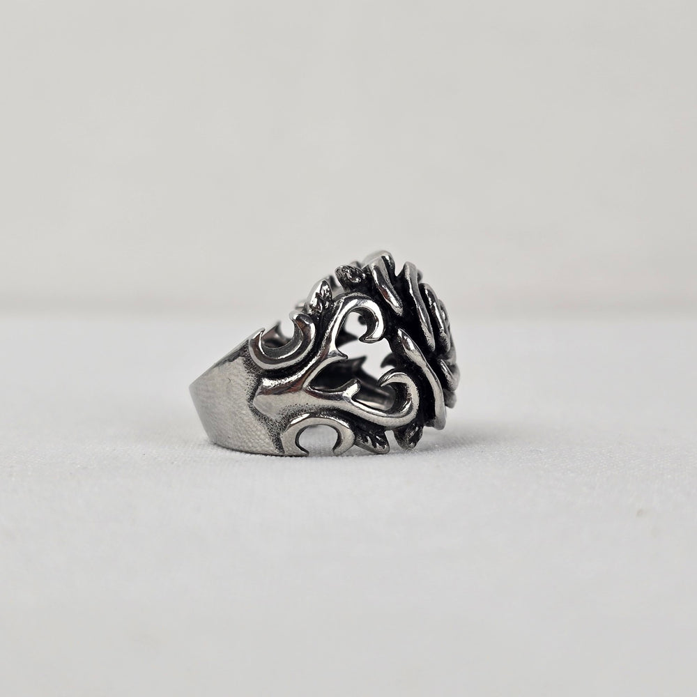 Spikes Stainless Steel Rose Ring Size 9