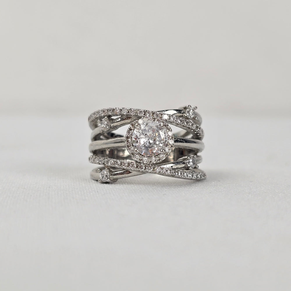 S925 Sterling Silver Multi Band Crystal Statement Ring size 8